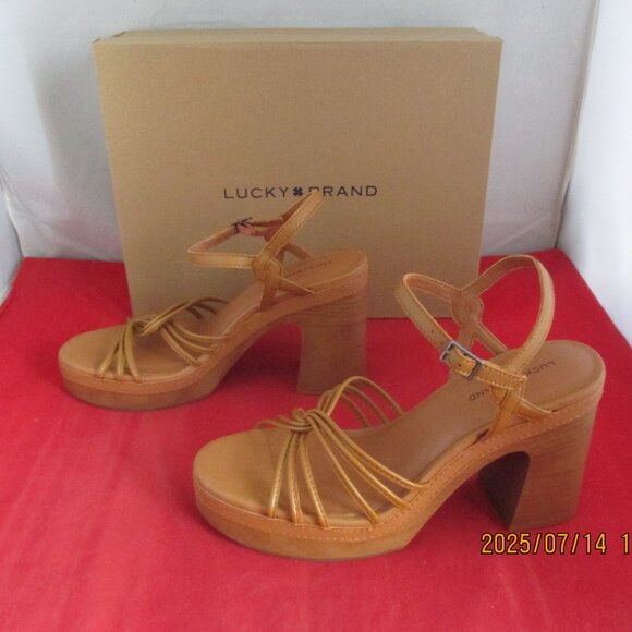 Lucky Brand Ismene Strappy Platform Dress Sandals $119 Size 9 1/2 Cognac - 1258 - Picture 1 of 11